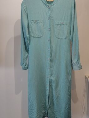 Vintage L.L. Bean 100% Raw Silk Maxi Length Shirt Dress (Size 12)